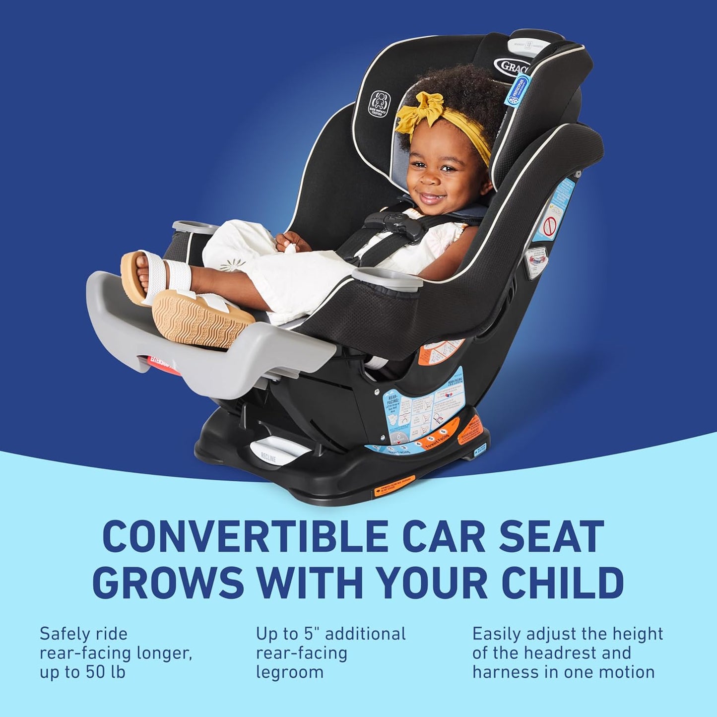 Extend2Fit Convertible Baby Car Seat – Rear & Forward Facing with Adjustable Legroom Panel (Gotham)
